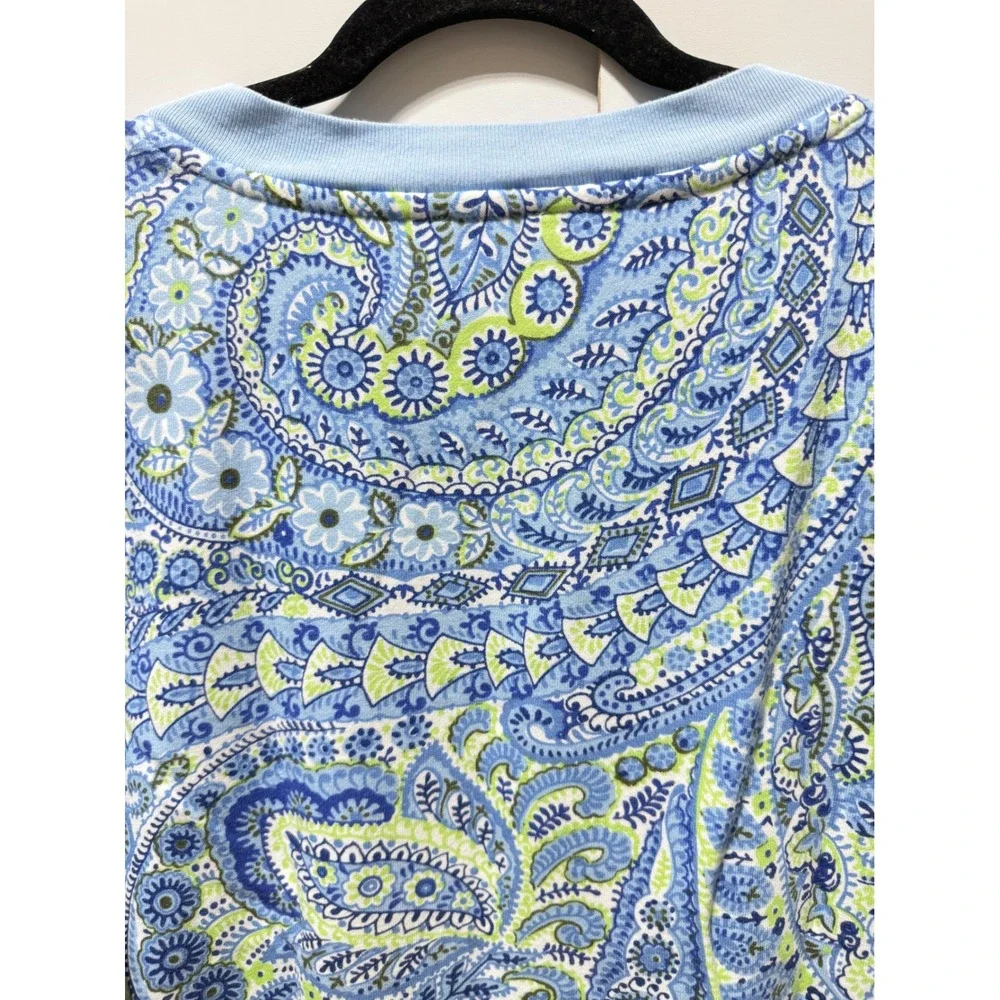 Talbots Blouson Sleeve Crewneck  Sweatshirt Perkey Paisley Large Blue  Pullover